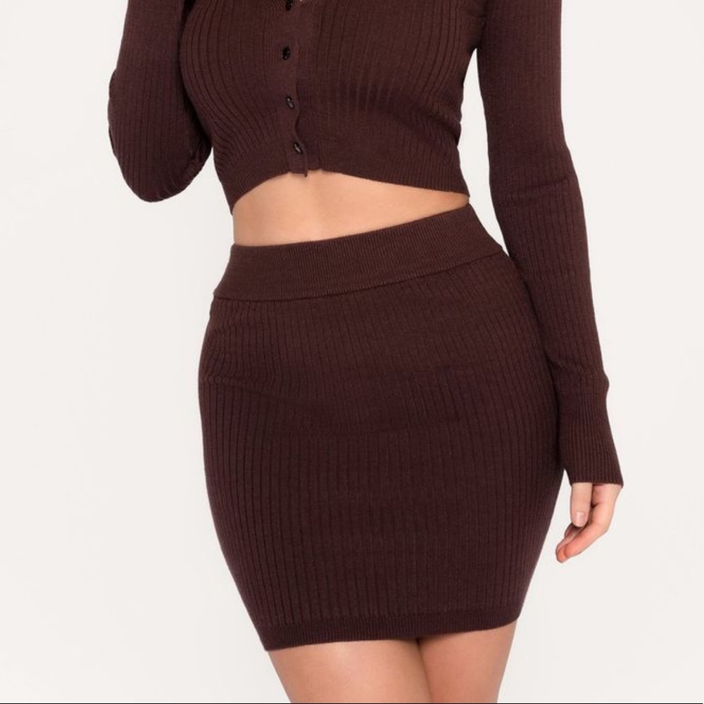 Meshki Cece ribbed mini skirt in chocolate